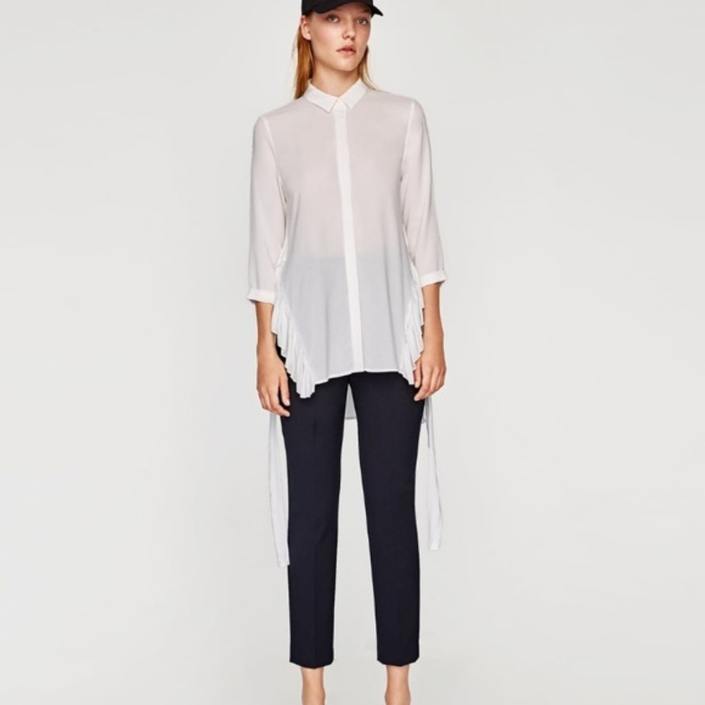 Zara High-Low Blouse with Ruffled Hem